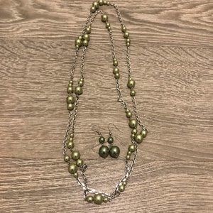 Silver Green Necklace & Earring Combo